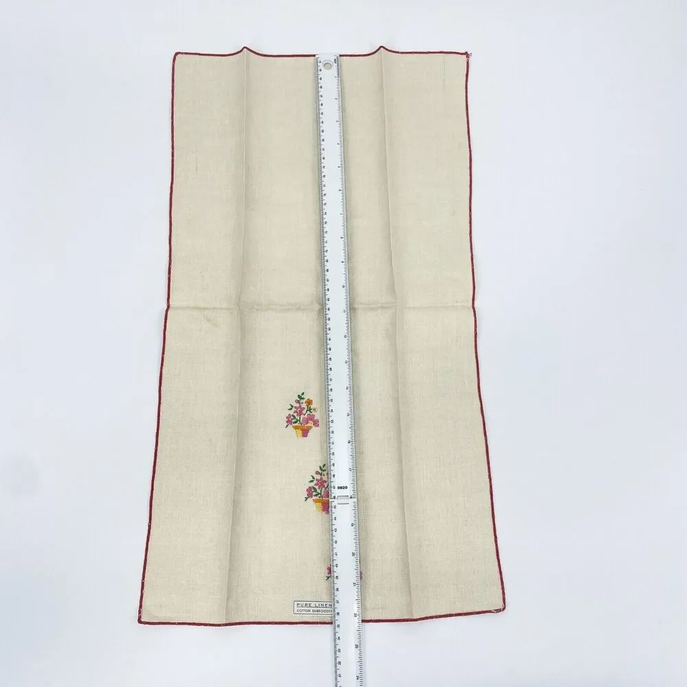 Vintage Linen Napkins Lot of 4 Floral Embroidered Ivory Red Pink